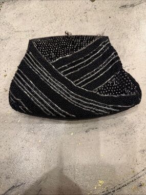 Vintage Magid Black Beaded Clutch Evening Bag Art Deco Formal Purse